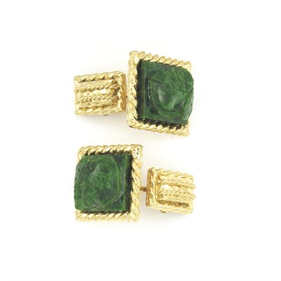 Lot 525 - Pair of Gold and Carved Jade Cufflinks, David Webb