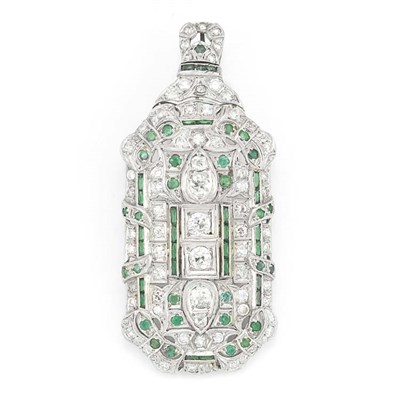 Lot 457 - Diamond and Simulated Emerald Pendant-Brooch