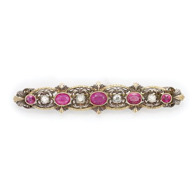 Lot 569 - Antique Silver, Gold, Ruby and Diamond Brooch