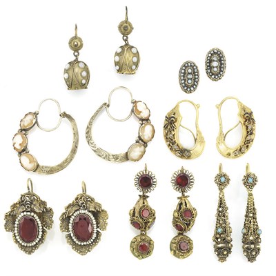 Lot 479 - Seven Pairs of Antique Earrings
