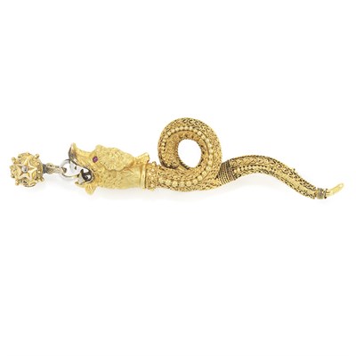 Lot 504 - Antique Gold Dragon/Serpent Bar Clip-Brooch