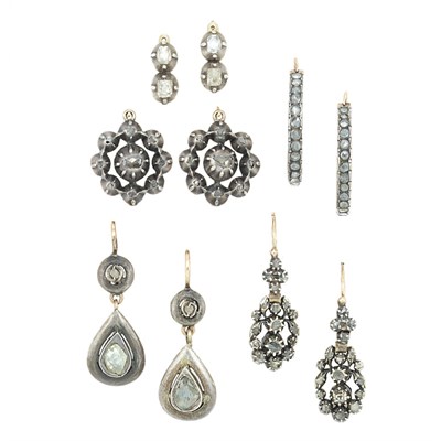 Lot 393 - Five Pairs of Antique Diamond Earrings