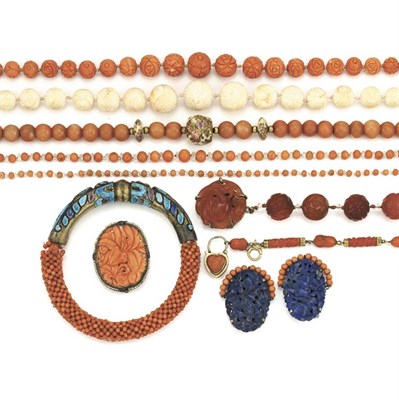 Lot 591 - Group of Coral, Rock Crystal, Carnelian and Lapis Jewelry