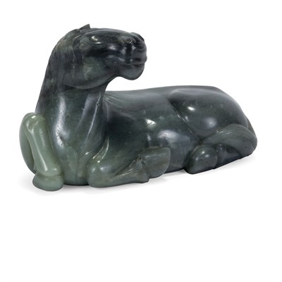 Lot 171 - Chinese Gray Jade Figure of a Recumbent Horse...