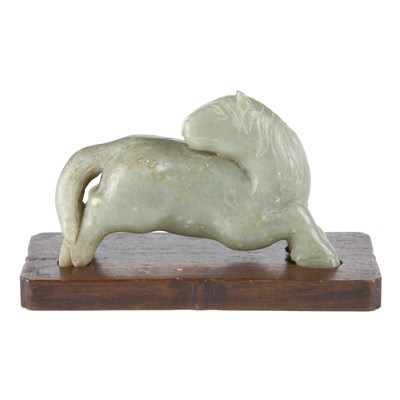 Lot 217 - Chinese Celadon Jade Figure of a Leaping Horse...
