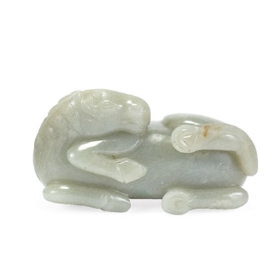 Lot 126 - Chinese Celadon Jade Figure of a Recumbent...