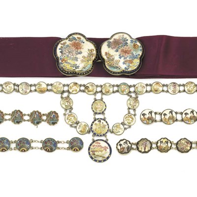 Lot 293 - Group of Japanese Painted Porcelain Jewelry and Belt Buckle