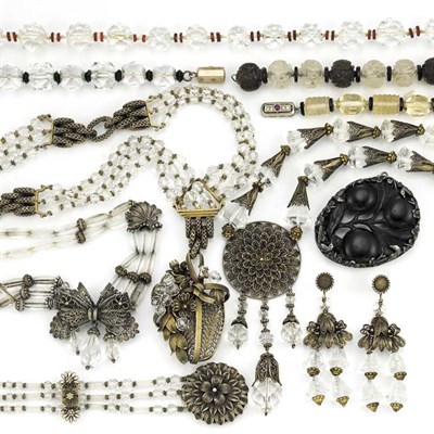Lot 428 - Group of Rock Crystal Bead Jewelry and Citrine and Black Onyx Bead Necklace