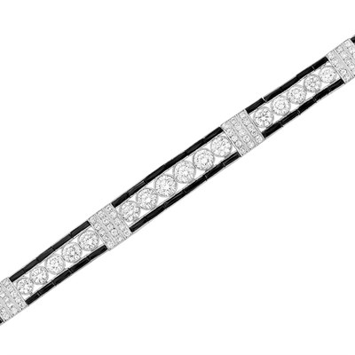 Lot 604 - Art Deco Platinum, Diamond and Black Onyx Bracelet
