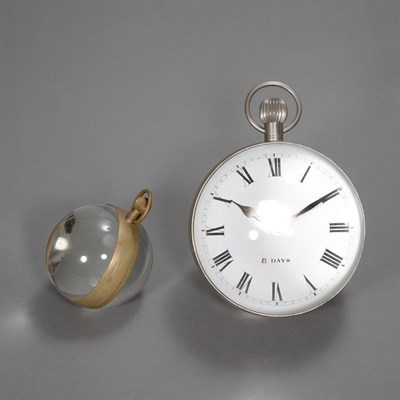 Lot 416 - Brass and Glass Ball Clock; Together with a...