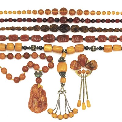 Lot 3 - Group of Assorted Amber and Glass Bead Necklaces