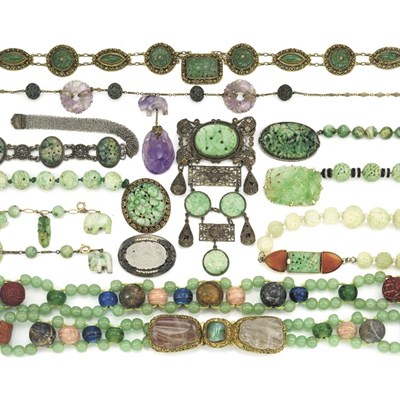 Lot 4 - Group of Assorted Carved Jade and Jade Jewelry