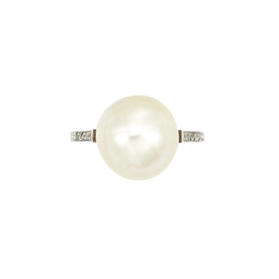 Lot 572 - Platinum, Natural Pearl and Diamond Ring