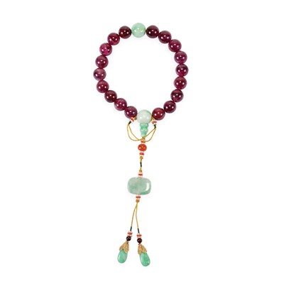 Lot 196 - Chinese Prayer Beads Comprising eighteen pink...