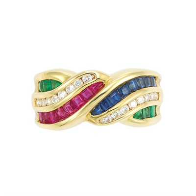 Lot 320 - Gold, Emerald, Sapphire, Ruby and Diamond Ring