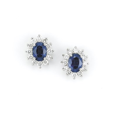 Lot 370 - Pair of Sapphire and Diamond Earrings