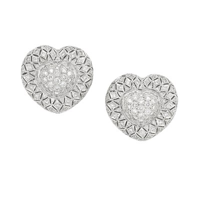 Lot 120 - Pair of White Gold and Diamond Heart Earrings