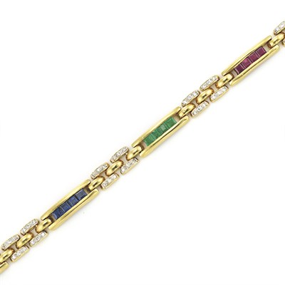Lot 215 - Gold, Sapphire, Emerald, Ruby and Diamond Bracelet
