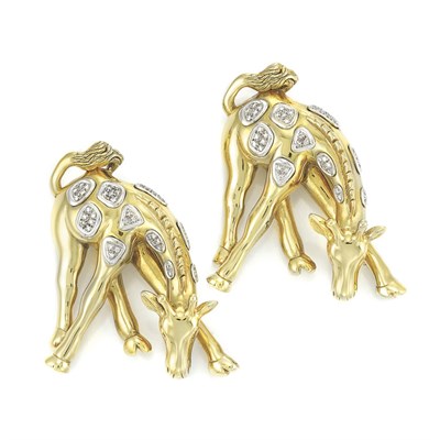 Lot 201 - Pair of Gold and Diamond Giraffe Brooches