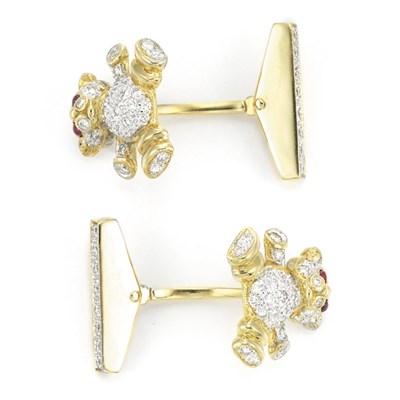 Lot 125 - Pair of Gold, Diamond and Ruby Teddy Bear Cufflinks