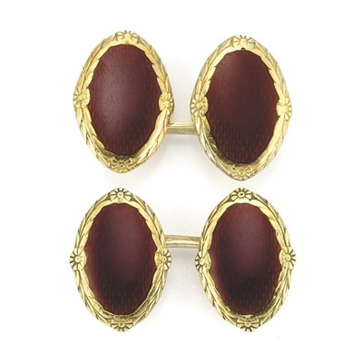 Lot 295 - Pair of Gold and Guilloché Enamel Cufflinks
