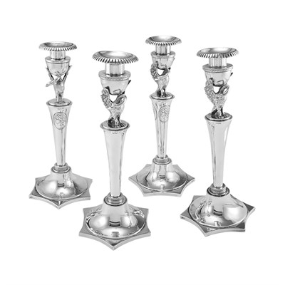 Lot 358 - Two Pairs of Continental Silver Candlesticks...