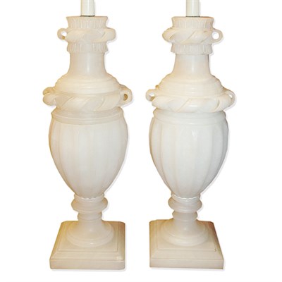 Lot 141 - Pair of Neoclassical Style Alabaster Urns Each...