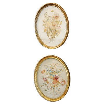 Lot 192 - Two Framed Floral Silk Needlework Pictures...
