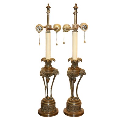 Lot 349 - Pair of Neoclassical Style Bronze Candlesticks...