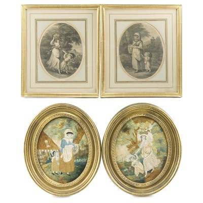 Lot 356 - Pair of George III Silk Needlework Pictures;...