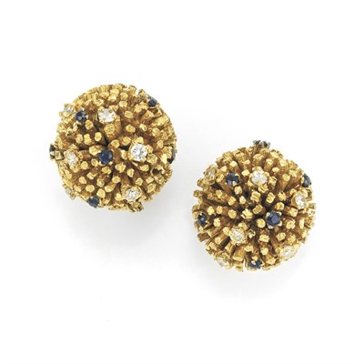 Lot 332 - Pair of Gold, Diamond and Sapphire Earrings