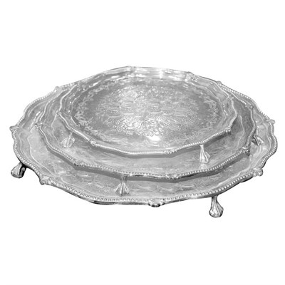 Lot 327 - Set of Three George III Style Silver Salvers...