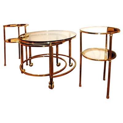 Lot 358 - Set of Four Regency Style Brass and Glass...