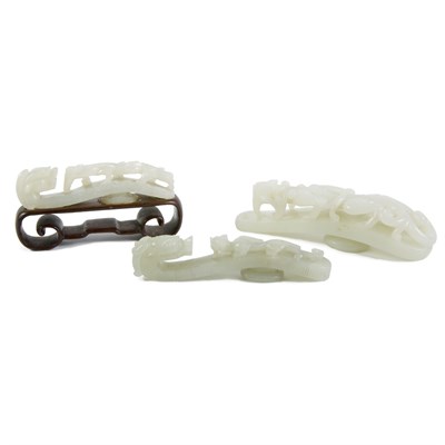 Lot 258 - Three Chinese Celadon Jade Belt Hooks 19th...