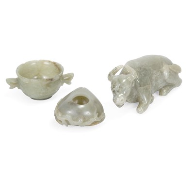 Lot 297 - Three Chinese Celadon Jade Articles 18th/19th...