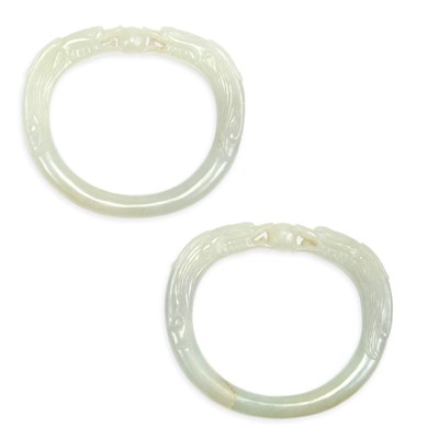 Lot 301 - Pair of Chinese Celadon Jade Bracelets 18th...