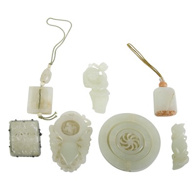 Lot 303 - Seven Chinese Celadon Jade Articles 19th...