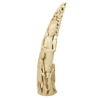 Lot 91 - Chinese Ivory Figural Group of a Maiden with...