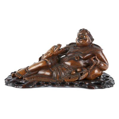 Lot 137 - Chinese Boxwood Figure of a Reclining Liu Hai...