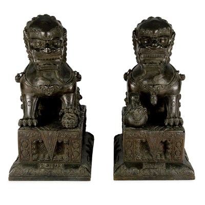 Lot 138 - Pair of Chinese Bronze Figures of Foo Lions...
