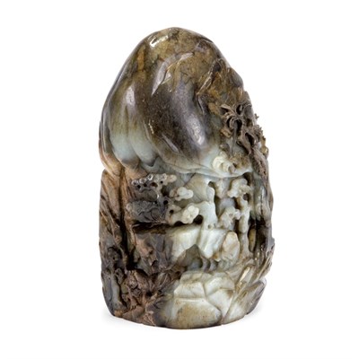 Lot 259 - Chinese Dark Brown and Celadon Jade Mountain...