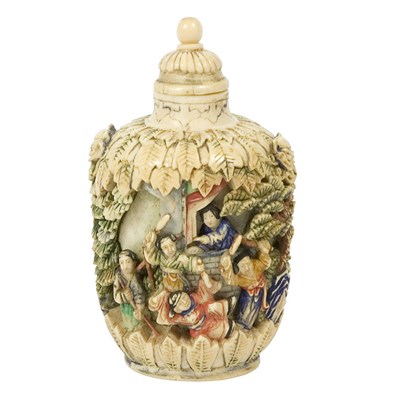 Lot 318 - Chinese Polychrome Painted Ivory Snuff Bottle...