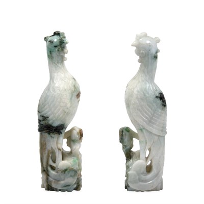 Lot 298 - Pair of Chinese Jadeite Figures of Phoenix...
