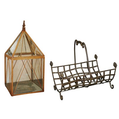 Lot 97 - Iron and Glass Lantern; Together with a...