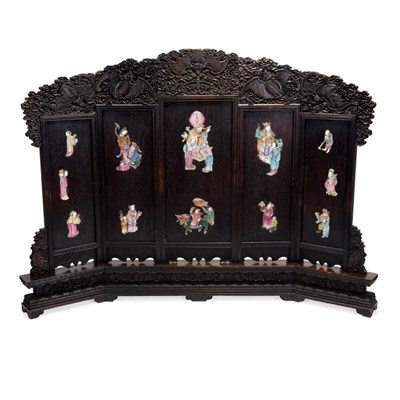 Lot 178 - Chinese Porcelain Inset Hardwood Table Screen...