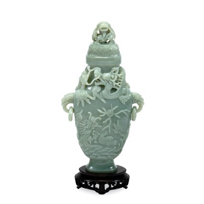 Lot 225 - Chinese Celadon Jade Covered Vase Of flattened...