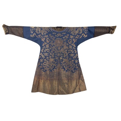 Lot 191 - Chinese Blue and Gold Silk Dragon Robe Mid...