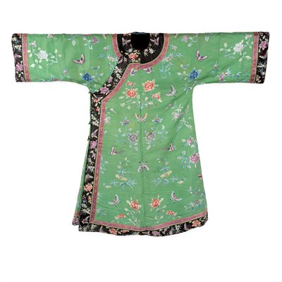 Lot 190 - Chinese Green Silk Manchu Lady's Informal Robe...