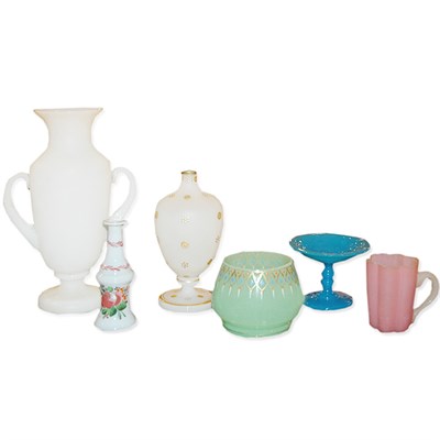 Lot 210 - Group of Colored Opaline Glass Table Articles...