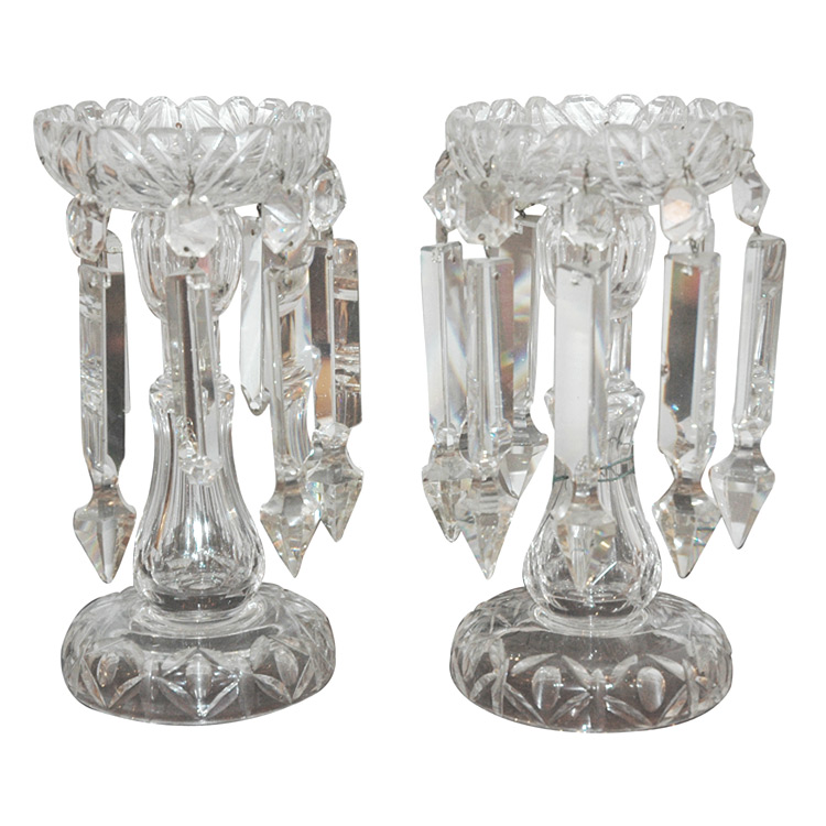 Lot 229 - Pair of Cut Glass Lustres Height 10 inches.